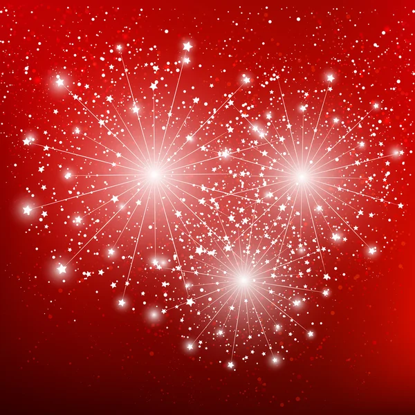 Shiny fireworks on red background — Stock Vector