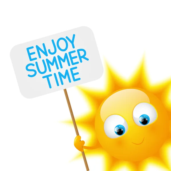 Cartoon Sun with summer message — Stock Vector