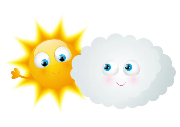 Yellow Sun with funny cloud — Stock Vector
