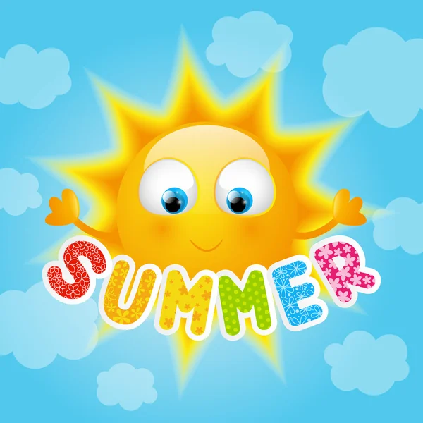 Desene animate Sun cu mesaj de vară — Vector de stoc