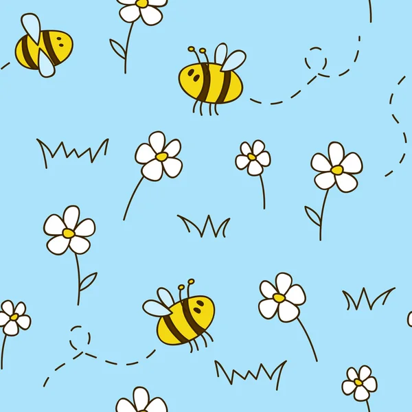 Bezešvé vzor s cute včely — Stockový vektor
