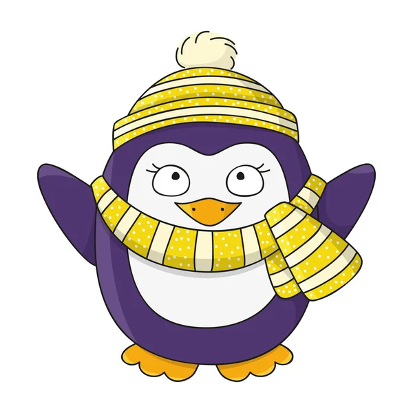 Cute penguin in the hat and scarf — Stock Vector