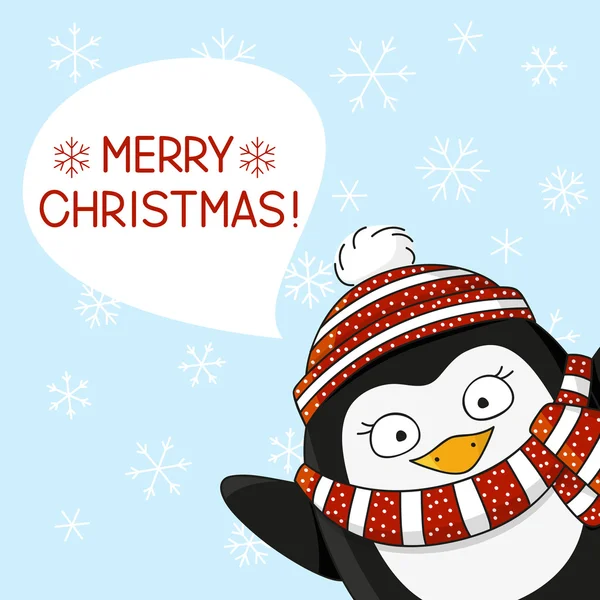 Christmas penguin on snow — Stock Vector