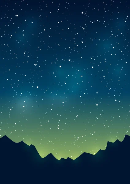 在满天星斗的天空背景上的山剪影 — 图库矢量图片
