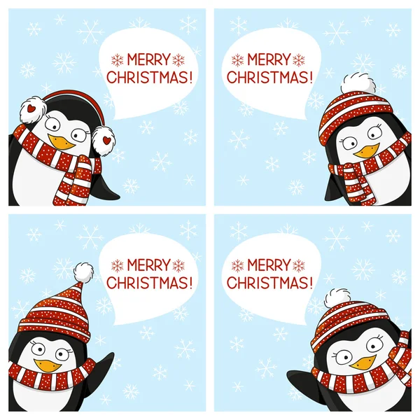 Ensemble de manchots de Noël — Image vectorielle
