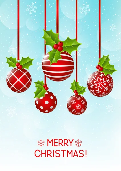 Üdvözlés kártya-val karácsonyi labdák — Stock Vector