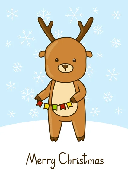 Cartão de Natal com veados de desenhos animados — Vetor de Stock