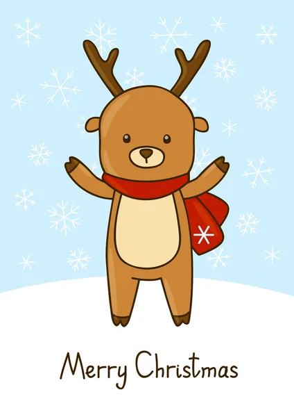 Julkort med tecknad hjort — Stock vektor
