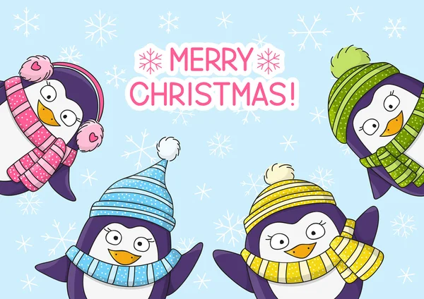 有企鹅的圣诞卡 — 图库矢量图片