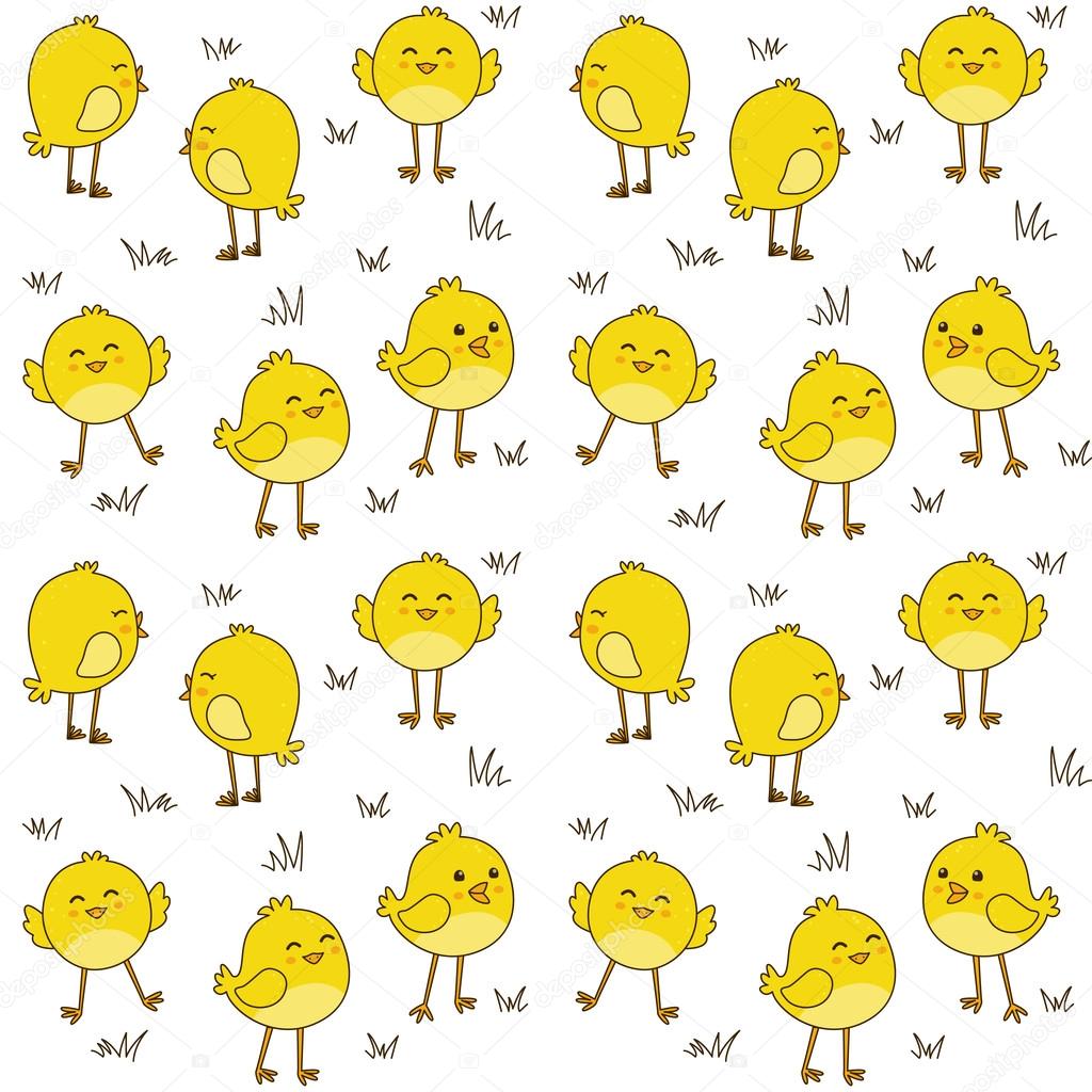 Seamless pattern with cute chickens