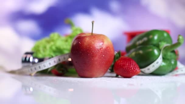 Čerstvé ovoce a zelenina, Fitness koncept — Stock video