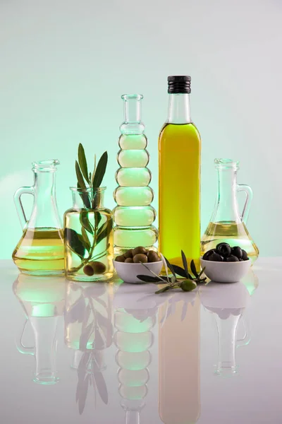 Bouteilles Huile Olive Bio Branche Olive — Photo