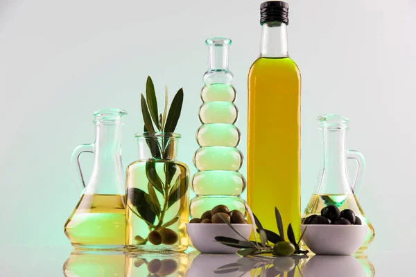 Bouteilles Huile Olive Bio Branche Olive — Photo