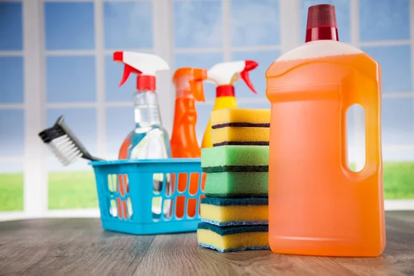 Group Assorted Cleaning Window Background — Stock Photo, Image