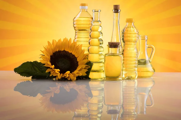 Sunflower Oil Cooking Oils Bottles Background — Stock Photo, Image