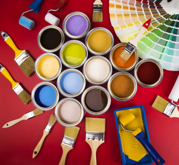 Paint Brush Tin Can Color Guide Samples — Stock Photo, Image