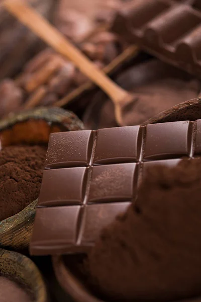 Vaina Cacao Barra Chocolate Fondo Postre Alimentos — Foto de Stock