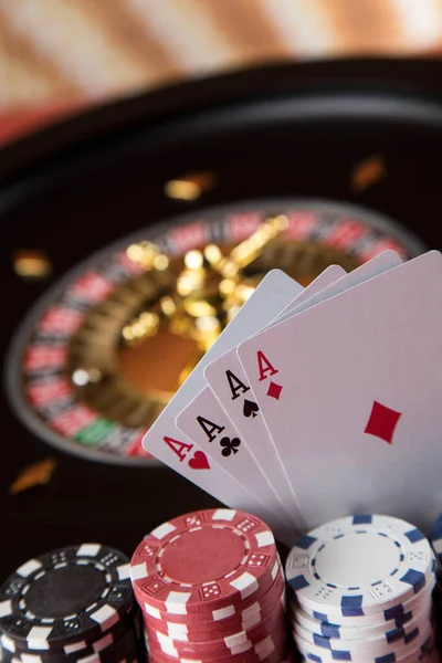 Casino Roulette Draait Een Beweging Poker Chips — Stockfoto