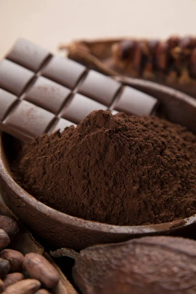 Vaina Cacao Barra Chocolate Fondo Postre Alimentos —  Fotos de Stock