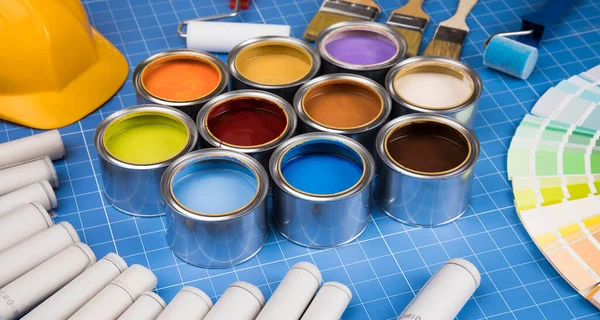 Paleta Puszek Farb Pędzel Koncepcja Kreatywności — Zdjęcie stockowe