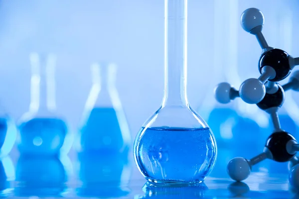 Vidros Científicos Para Experiências Químicas Equipamento Laboratório — Fotografia de Stock