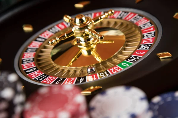 Casino Roulette Draait Een Beweging Poker Chips Stockfoto