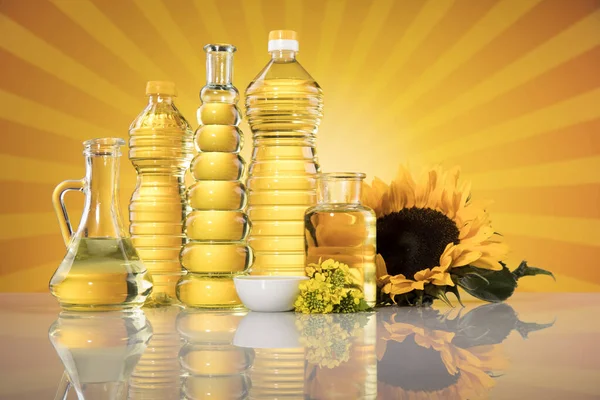 Cooking Food Oil Products Extra Virgin Olive Sunflower Seed — Stock Photo, Image
