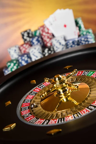 Poker Chips Mesa Jogos Roleta Movimento Fundo Casino — Fotografia de Stock