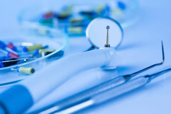 Set Metal Medical Equipment Tools Teeth Dental — Stock Photo, Image