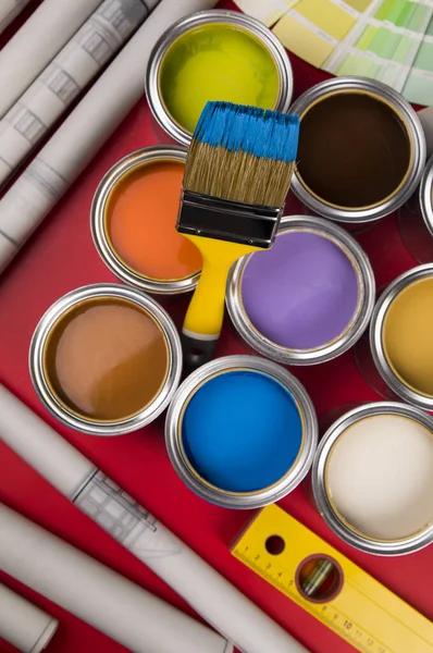 Criatividade Grupo Conceito Latas Metal Estanho Com Pintura Cores — Fotografia de Stock