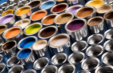 Teneke metal kutular, boyama arka planı.