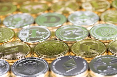 Kripto para birimi konsepti. Litecoin, etherium, bitcoin sanal para birimi arka planı