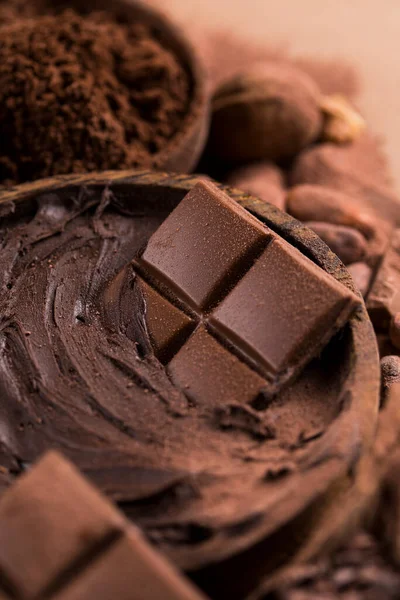Σοκολάτα Μπαρ Καραμέλα Γλυκό Κακάο Φασόλια Και Σκόνη — Φωτογραφία Αρχείου