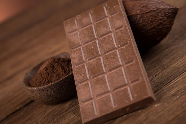 Kakaoschote Bohnen Und Schokolade — Stockfoto