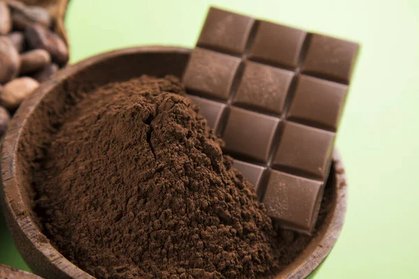 Kakaó Hüvely Csokoládé Bár Élelmiszer Desszert Háttér — Stock Fotó