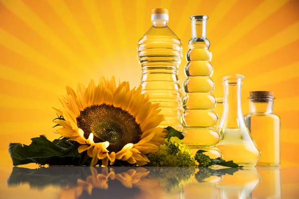 Соняшникова Олія Олія Приготування Їжі Фон Пляшок — стокове фото