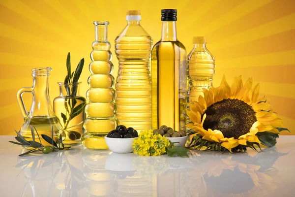 Соняшникова Олія Олія Приготування Їжі Фон Пляшок — стокове фото