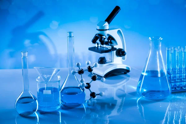 Glaswerk Laboratoriumbekers Wetenschappelijk Experiment — Stockfoto