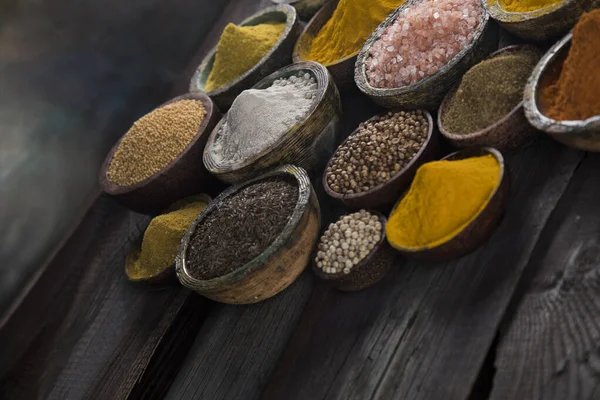 Aromatic Spices Wooden Background — Stock Photo, Image