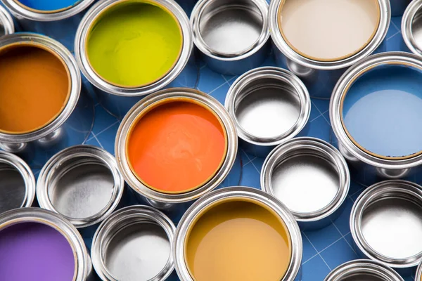 Buckets Full Rainbow Colored Oil Paint — Stock Photo, Image