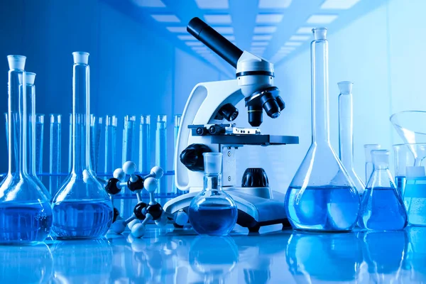 Laboratorio Investigación Desarrollo Vidrio Científico Para Experimento Químico — Foto de Stock