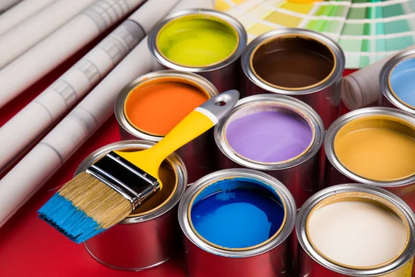 Creativity Concept Group Tin Metal Cans Color Paint — Stock Photo, Image