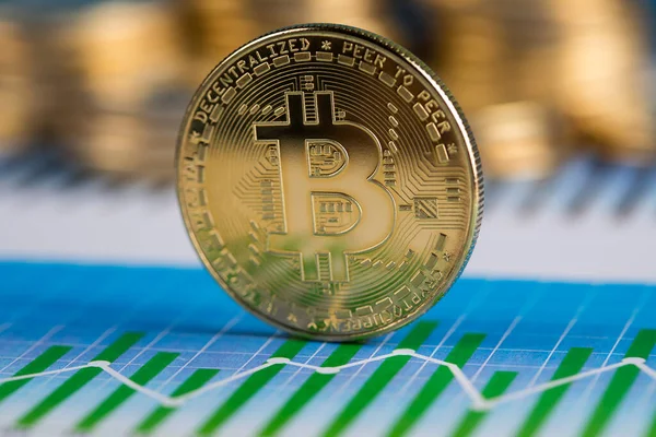 Gráfico Concepto Criptomoneda Virtual Moneda Oro Bitcoin — Foto de Stock