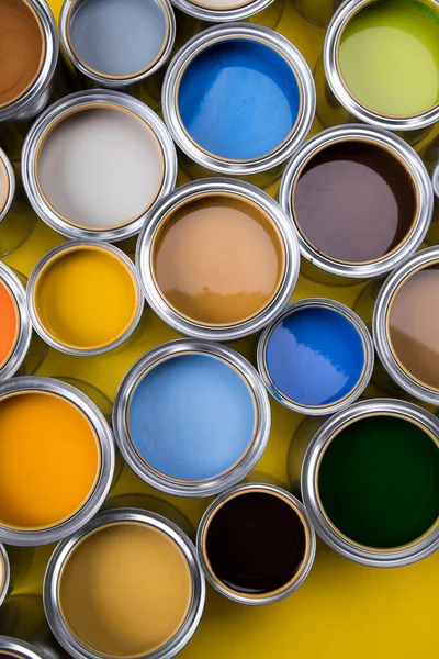 Otwarte Wiadra Farbą Tło Kolorów — Zdjęcie stockowe