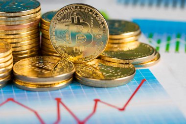 Grafik, Altın Bitcoin madeni para, sanal para, finansal konsept