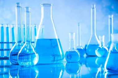 Laboratuvar ekipmanları, cam dolu arkaplan