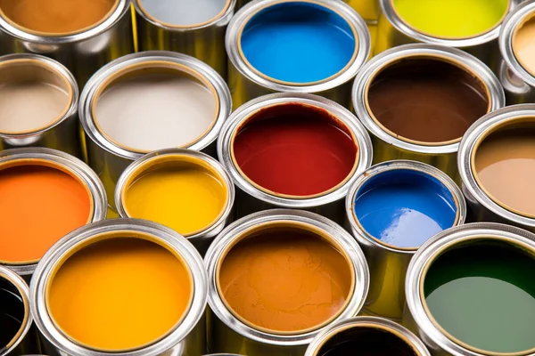 Palette Couleurs Des Pots Peinture Couleurs Arc Ciel — Photo