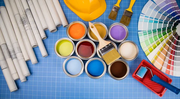 Criatividade Grupo Conceito Latas Metal Estanho Com Pintura Cores — Fotografia de Stock