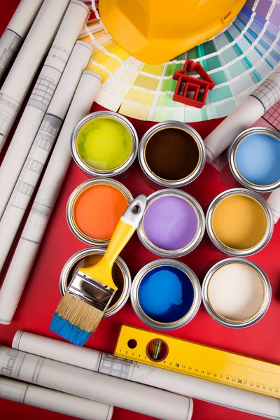 Criatividade Grupo Conceito Latas Metal Estanho Com Pintura Cores — Fotografia de Stock