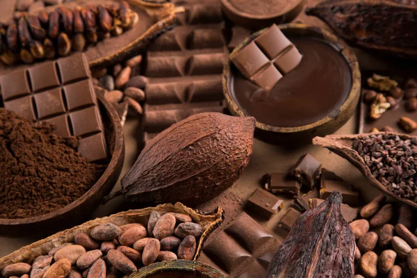 Barra Chocolate Dulces Dulces Granos Cacao Polvo — Foto de Stock